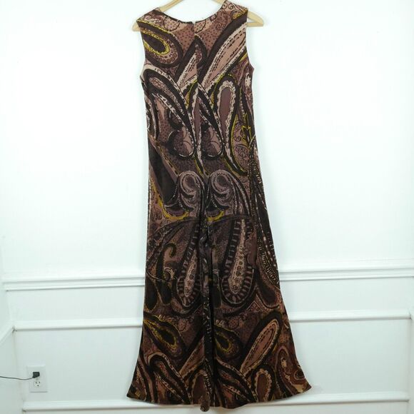 Vintage XS Jumpsuit 70s Brown Paisley Wide Leg Hippy Boho Maximalist Flare Retro - Picture 1 of 8